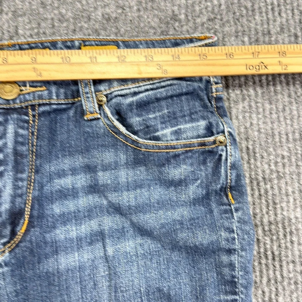 Seven7 Jeans Womens 10 Blue Medium Wash Flare Stretch Denim Mid Rise Embroidered